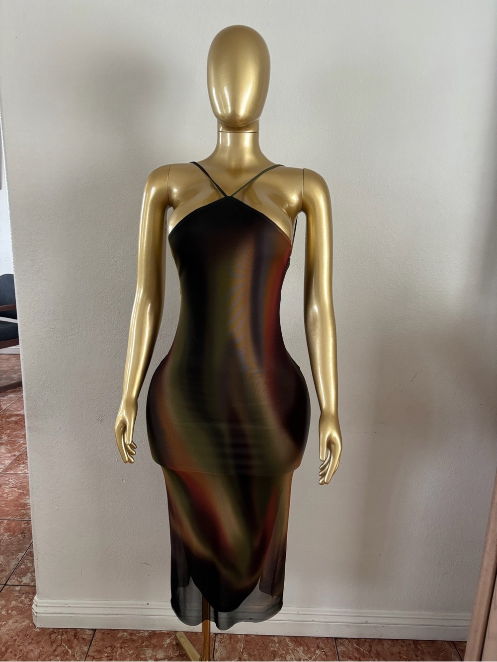 Black Iridescent Strappy Midi Dress